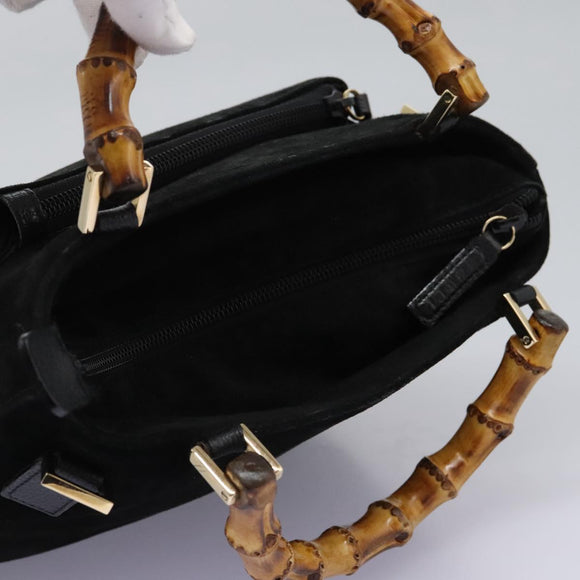GUCCI Bamboo Hand Bag Suede 2way Black Gold 000 2265 0581 Auth BA1375