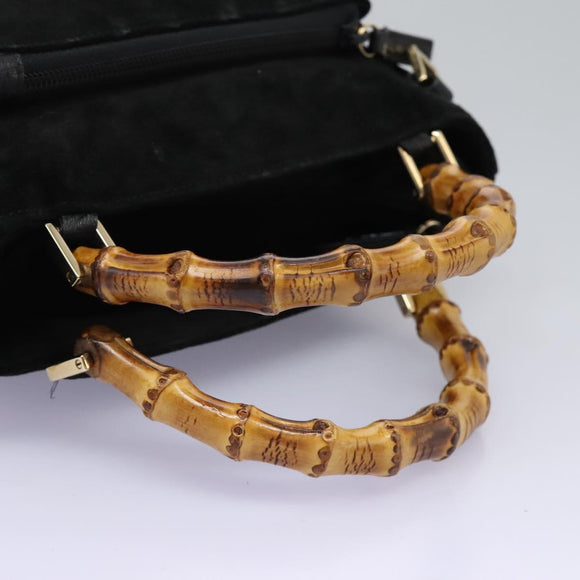 GUCCI Bamboo Hand Bag Suede 2way Black Gold 000 2265 0581 Auth BA1375