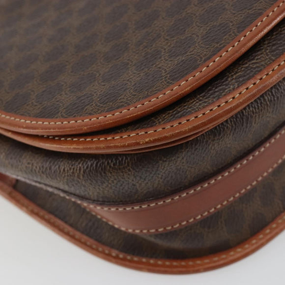 CELINE Macadam Canvas Shoulder Bag PVC Leather Brown Gold Auth BA13751