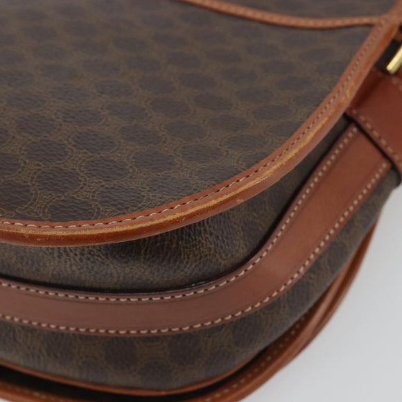 CELINE Macadam Canvas Shoulder Bag PVC Leather Brown Gold Auth BA13751