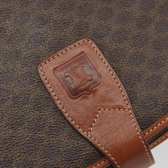 CELINE Macadam Canvas Shoulder Bag PVC Leather Brown Gold Auth BA13751