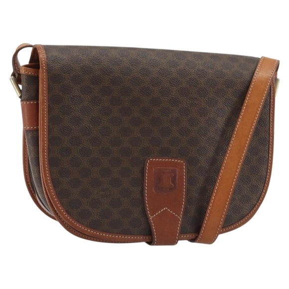 CELINE Macadam Canvas Shoulder Bag PVC Leather Brown Gold Auth BA13751