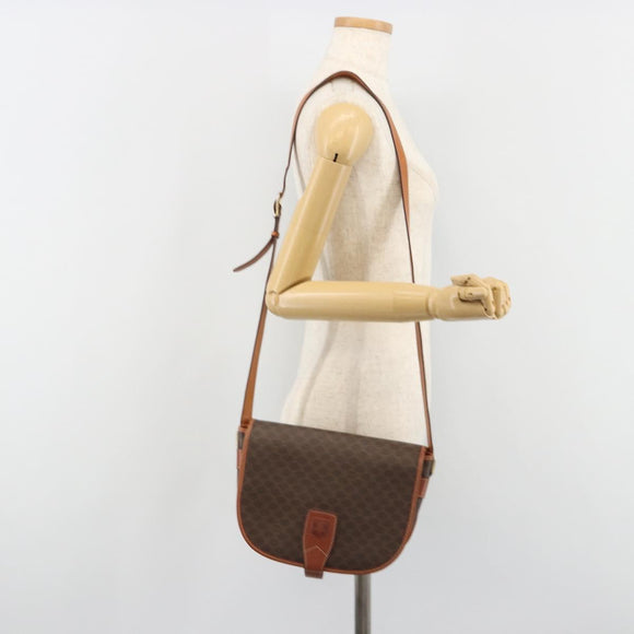 CELINE Macadam Canvas Shoulder Bag PVC Leather Brown Gold Auth BA13751