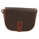 CELINE Macadam Canvas Shoulder Bag PVC Leather Brown Gold Auth BA13751-12