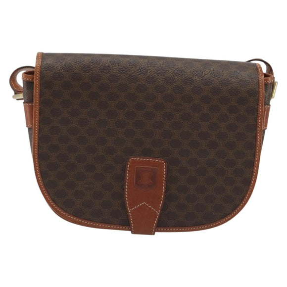 CELINE Macadam Canvas Shoulder Bag PVC Leather Brown Gold Auth BA13751