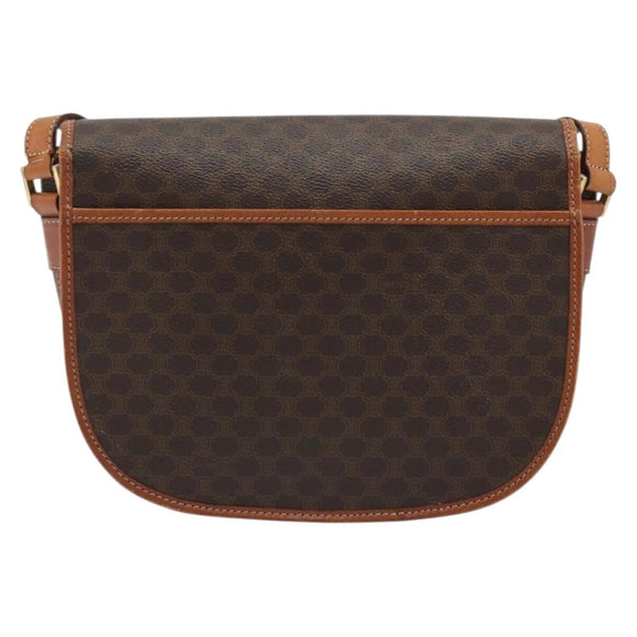CELINE Macadam Canvas Shoulder Bag PVC Leather Brown Gold Auth BA13751