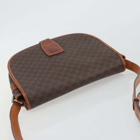 CELINE Macadam Canvas Shoulder Bag PVC Leather Brown Gold Auth BA13751