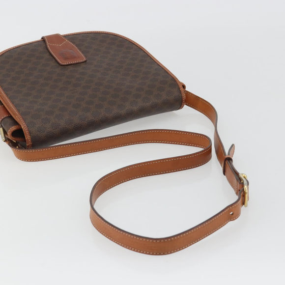 CELINE Macadam Canvas Shoulder Bag PVC Leather Brown Gold Auth BA13751