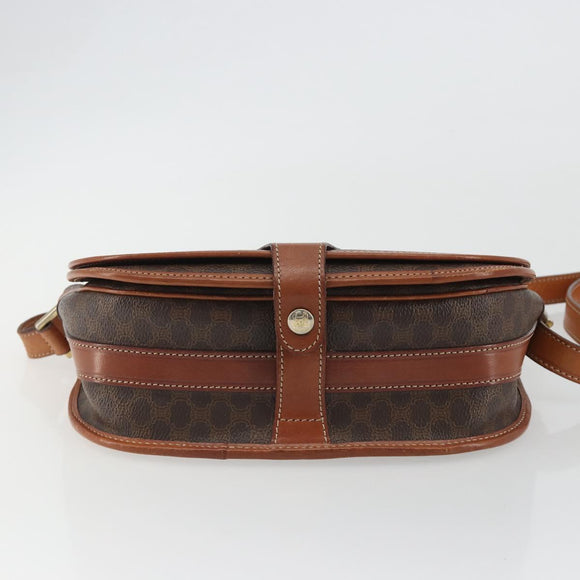 CELINE Macadam Canvas Shoulder Bag PVC Leather Brown Gold Auth BA13751