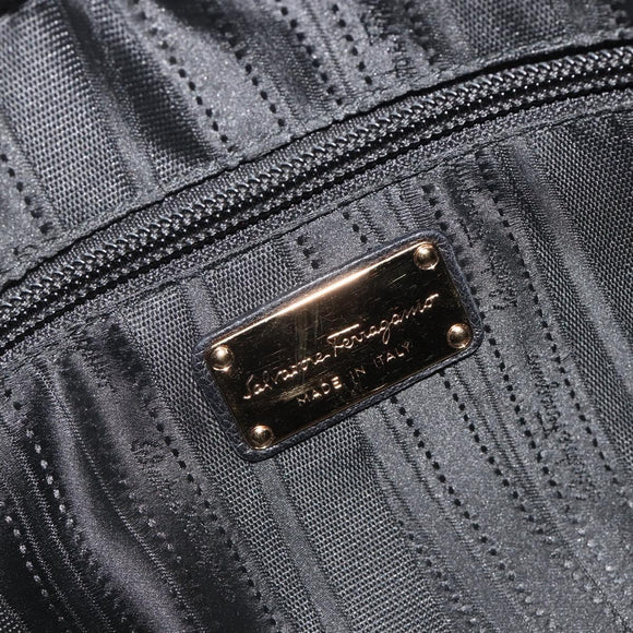 Salvatore Ferragamo Vala Hand Bag Leather Black Gold Auth BA13758
