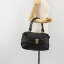 Salvatore Ferragamo Vala Hand Bag Leather Black Gold Auth BA13758-24