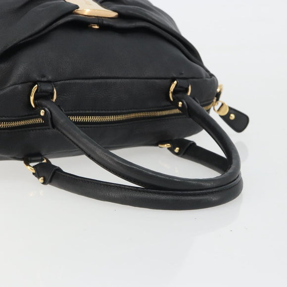 Salvatore Ferragamo Vala Hand Bag Leather Black Gold Auth BA13758