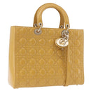Christian Dior Lady Dior Tote Bag Patent Leather 2way Yellow Silver BA13759V-1
