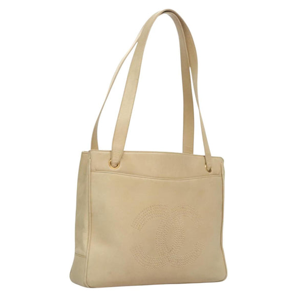 CHANEL COCO Mark Shoulder Bag Lamb Skin Beige Gold CC Auth BA1376