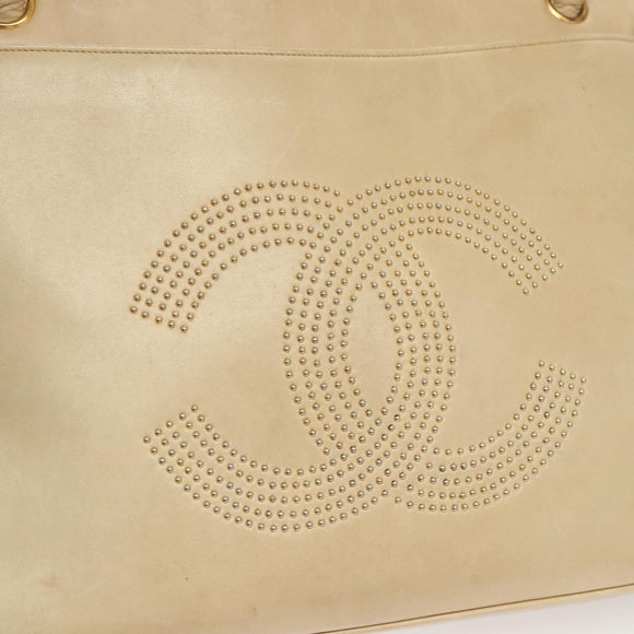 CHANEL COCO Mark Shoulder Bag Lamb Skin Beige Gold CC Auth BA1376