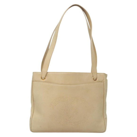 CHANEL COCO Mark Shoulder Bag Lamb Skin Beige Gold CC Auth BA1376