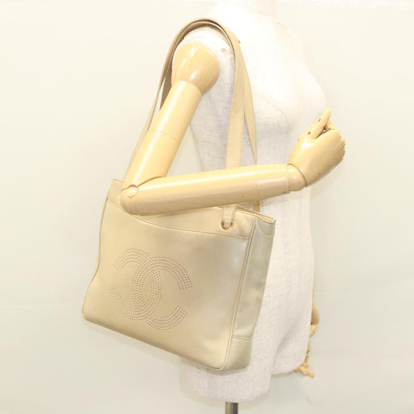 CHANEL COCO Mark Shoulder Bag Lamb Skin Beige Gold CC Auth BA1376