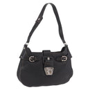 Salvatore Ferragamo Gancini Shoulder Bag Leather Black Silver Auth BA13760A-1