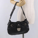 Salvatore Ferragamo Gancini Shoulder Bag Leather Black Silver Auth BA13760A-26