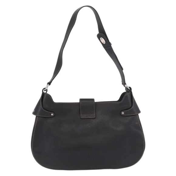 Salvatore Ferragamo Gancini Shoulder Bag Leather Black Silver Auth BA13760A