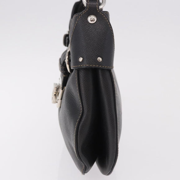 Salvatore Ferragamo Gancini Shoulder Bag Leather Black Silver Auth BA13760A