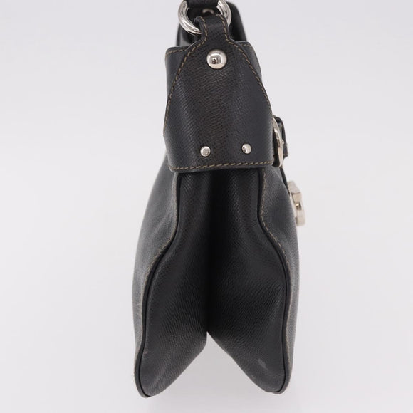 Salvatore Ferragamo Gancini Shoulder Bag Leather Black Silver Auth BA13760A
