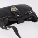 Salvatore Ferragamo Gancini Shoulder Bag Leather Black Silver Auth BA13760A-6