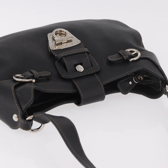 Salvatore Ferragamo Gancini Shoulder Bag Leather Black Silver Auth BA13760A