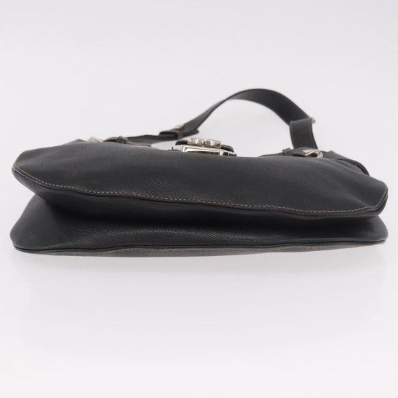 Salvatore Ferragamo Gancini Shoulder Bag Leather Black Silver Auth BA13760A