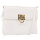 Salvatore Ferragamo Gancini Shoulder Bag Leather White Gold Auth BA13766A-1