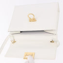 Salvatore Ferragamo Gancini Shoulder Bag Leather White Gold Auth BA13766A-16