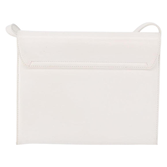 Salvatore Ferragamo Gancini Shoulder Bag Leather White Gold Auth BA13766A