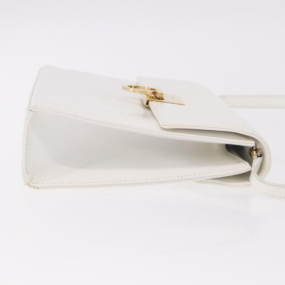 Salvatore Ferragamo Gancini Shoulder Bag Leather White Gold Auth BA13766A