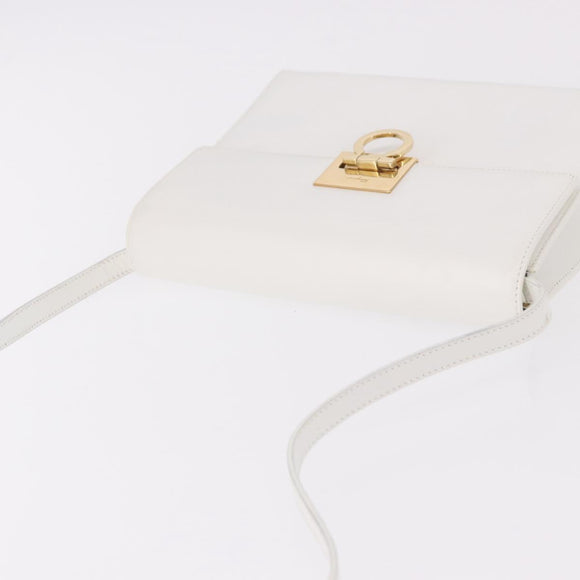 Salvatore Ferragamo Gancini Shoulder Bag Leather White Gold Auth BA13766A