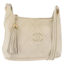 CHANEL Matelasse Shoulder Bag Lamb Skin White Gold CC Auth BA13767-1