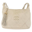 CHANEL Matelasse Shoulder Bag Lamb Skin White Gold CC Auth BA13767-13
