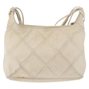CHANEL Matelasse Shoulder Bag Lamb Skin White Gold CC Auth BA13767-2