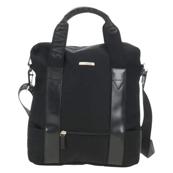Salvatore Ferragamo Hand Bag Canvas 2way Black Silver Auth BA13771V
