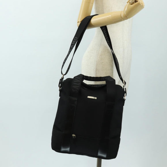 Salvatore Ferragamo Hand Bag Canvas 2way Black Silver Auth BA13771V