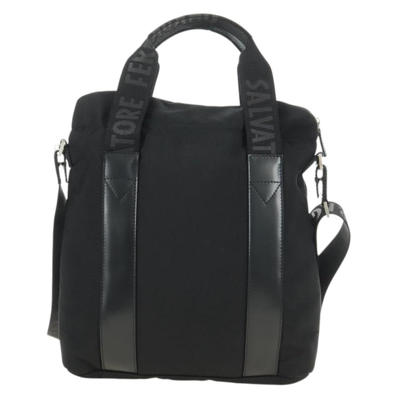 Salvatore Ferragamo Hand Bag Canvas 2way Black Silver Auth BA13771V
