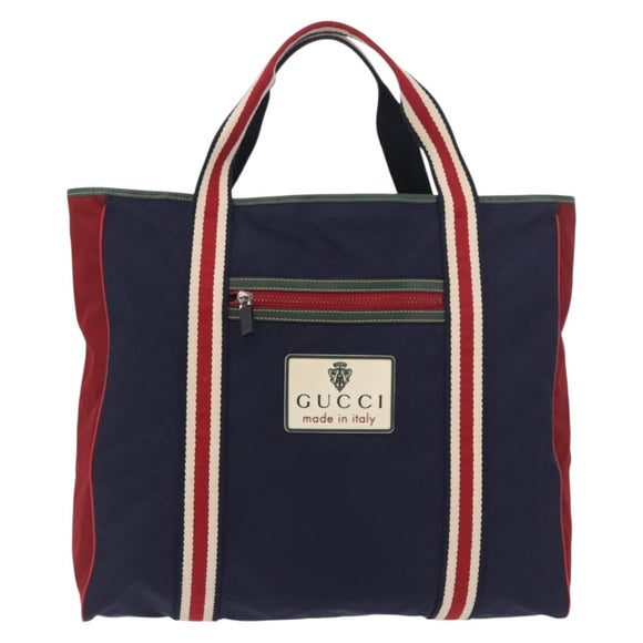 GUCCI Sherry Line Tote Bag Nylon Navy Silver 189664 Auth BA13772V