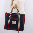GUCCI Sherry Line Tote Bag Nylon Navy Silver 189664 Auth BA13772V-23