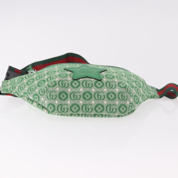 GUCCI Children's Sherry Line Waist Bag Canvas Green Silver 502095 Auth BA13773V