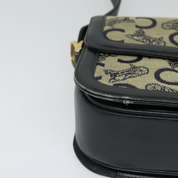 CELINE C Sulky Shoulder Bag Canvas Navy Gold Auth BA1378