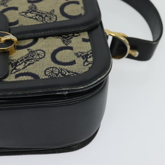 CELINE C Sulky Shoulder Bag Canvas Navy Gold Auth BA1378
