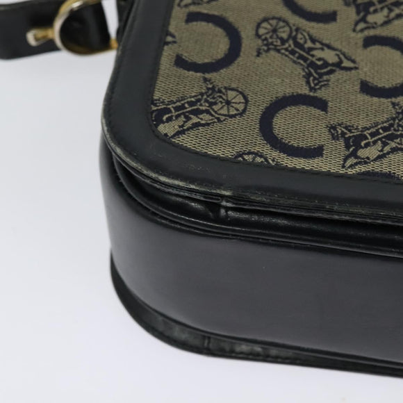CELINE C Sulky Shoulder Bag Canvas Navy Gold Auth BA1378