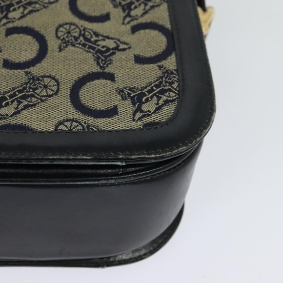 CELINE C Sulky Shoulder Bag Canvas Navy Gold Auth BA1378