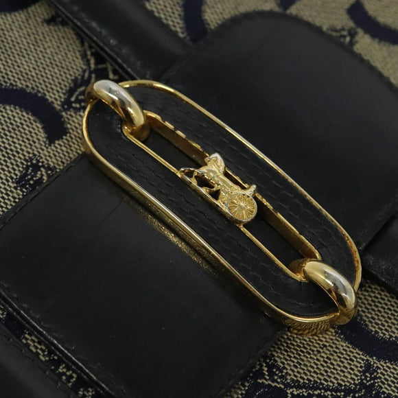 CELINE C Sulky Shoulder Bag Canvas Navy Gold Auth BA1378