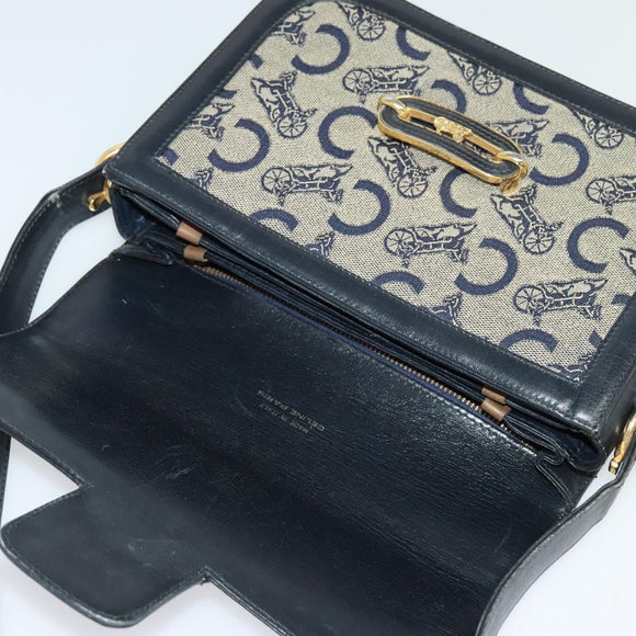 CELINE C Sulky Shoulder Bag Canvas Navy Gold Auth BA1378