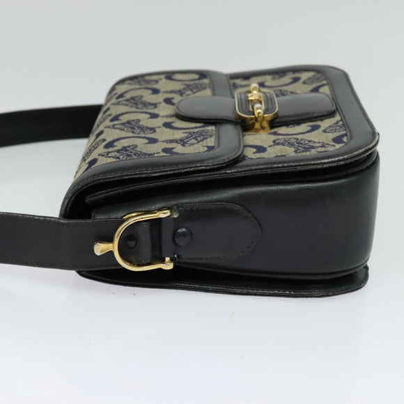 CELINE C Sulky Shoulder Bag Canvas Navy Gold Auth BA1378